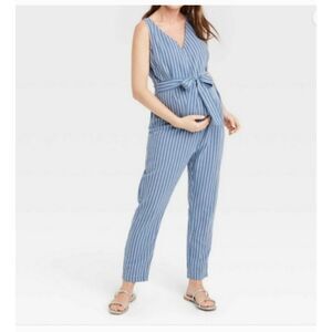 The Nines by HATCH Blue Striped Jumpsuit, Size S